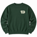 Forest green crewneck with cream Iowa First state logo and Zach Lahn for Governor on the left chest