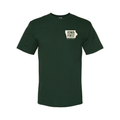 Forest green tee front with cream Iowa First left chest logo