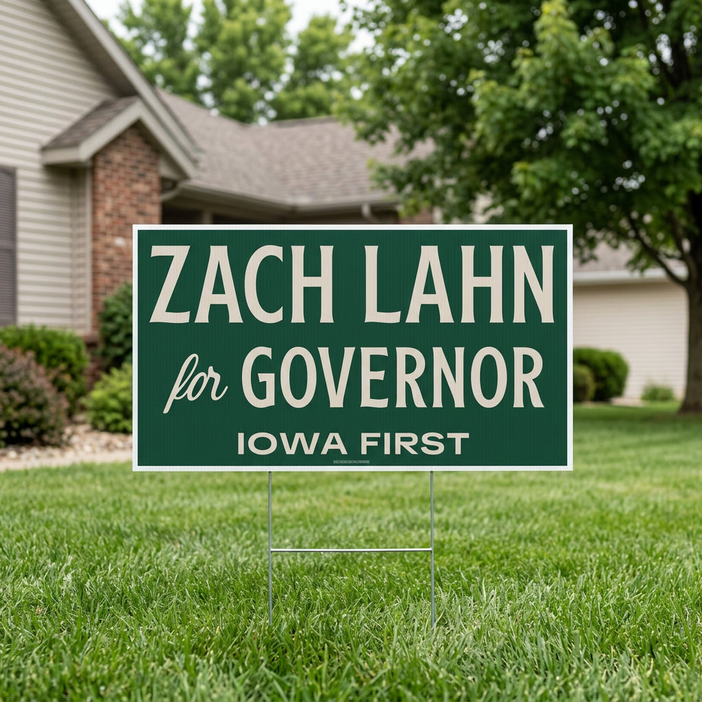 Zach Lahn for Governor 24x18 yard sign on an H-frame in a front lawn