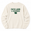 Cream waffle knit sweater with green Zach Lahn for Governor print and Iowa state outline